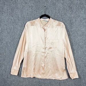 VINCE Long Sleeve 100% Silk Button-Up Shirt Peach Womens Size Small #1930